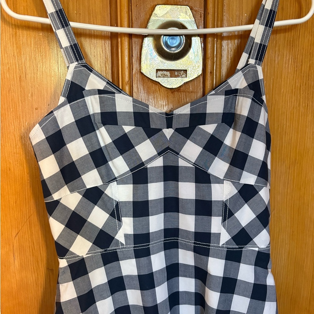 La Ligne Cotton Navy/White Large-scale Gingham Maxi Sundress - Picture 4 of 6